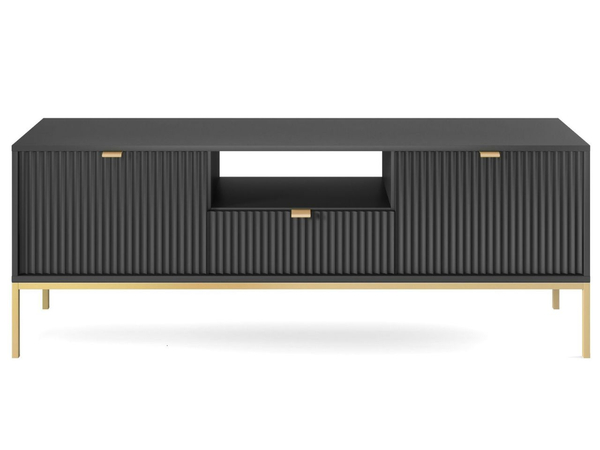 TV-Lowboard mit Schublade und Türen Amber Schwarz, Gold Frame