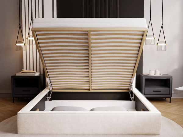 Polsterbett mit Bettkasten und Lattenrost 200x200 Monaco Creme