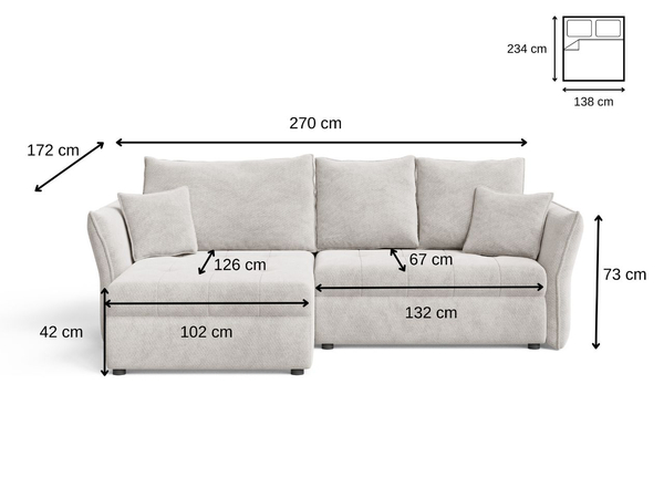 Ecksofa L-Form mit Schlaffunktion und Bettkasten Lino Beige