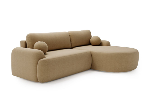 Ecksofa L-Form Rechts mit Schlaffunktion und Bettkasten Aurio Hellbraun
