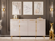 Viertürige Kommode 158 cm Glamour-Stil mit goldenen Griffen und Beinen Lunelie Kaschmirglanz
