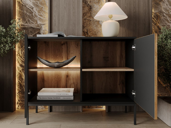 Türkommode mit Led Deo 104 cm Schwarz, Eiche Wotan