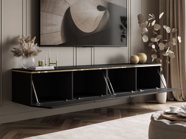 TV-Schrank zum Hängen im Glamour-Stil mit LED-Beleuchtung Celle Schwarz Matt