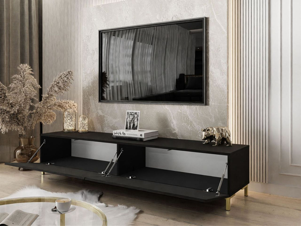 TV-Lowboard mit Türen auf Goldenen Beinen 175 cm Sorelle Schwarz Matt
