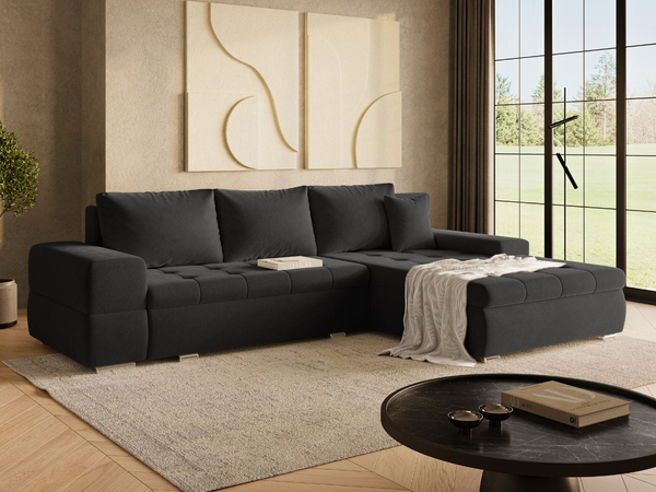 Ecksofa L-Form mit Schlaffunktion und Bettkasten Sonia Schwarz