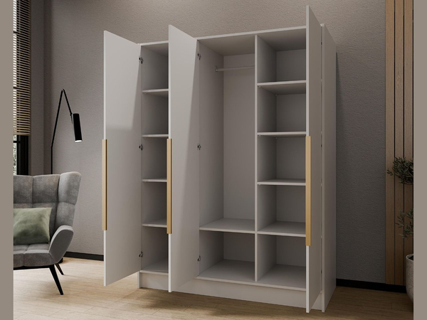 Kleiderschrank mit Spiegel 150 cm Lucca Weiß mit goldenen Griffen