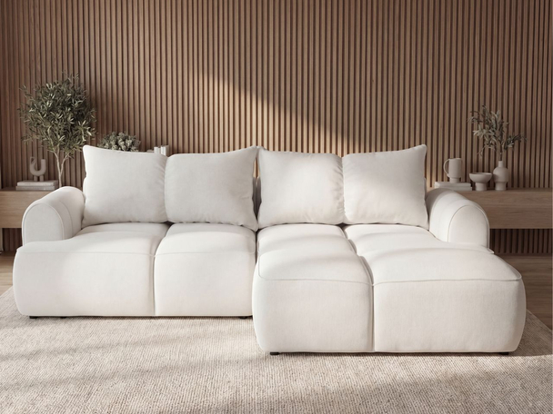 Ecksofa L-Form Rechts mit Schlaffunktion und Bettkasten Bonno Creme