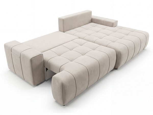Ecksofa L-Form mit Schlaffunktion und Bettkasten Tulio Rechts Beige