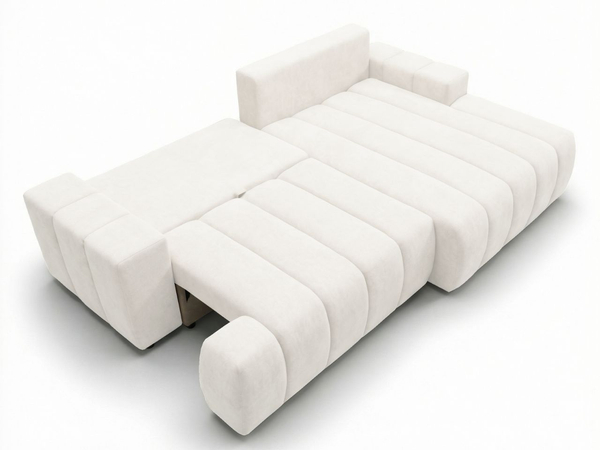 Ecksofa L-Form Rechts mit Schlaffunktion und Bettkasten Caleo Creme