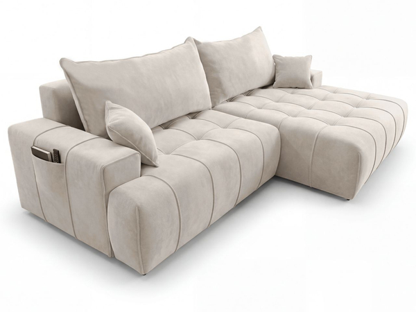 Ecksofa L-Form mit Schlaffunktion und Bettkasten Tulio Rechts Beige