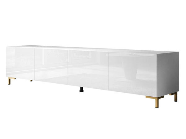 TV-Lowboard mit Türen auf Goldenen Beinen 200 cm Nodoo Weiß Hochglanz
