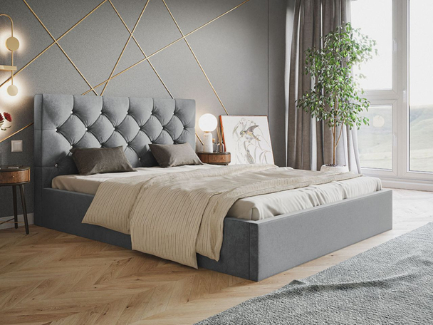 Polsterbett mit Bettkasten und Lattenrost 140x200 Selva Hellgrau