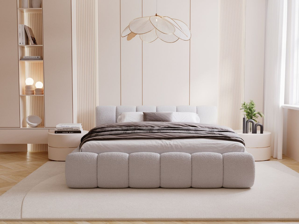 Polsterbett mit Bettkasten und Lattenrost 120x200 Cloud Low Bouclé-Stoff Grau