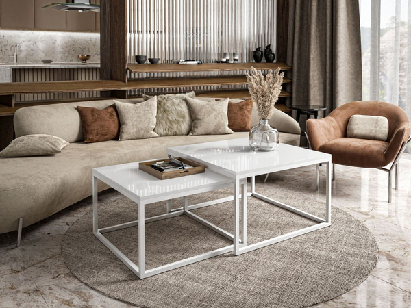 Couchtisch auf weißem Gestell Asumi Weiß Hochglanz 40x46
