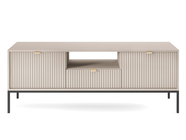 TV-Lowboard mit Schublade und Türen Amber Kaschmir auf schwarzen Beinen