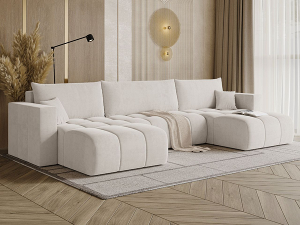 Wohnlandschaft mit Schlaffunktion und Bettkasten Neva Hellbeige