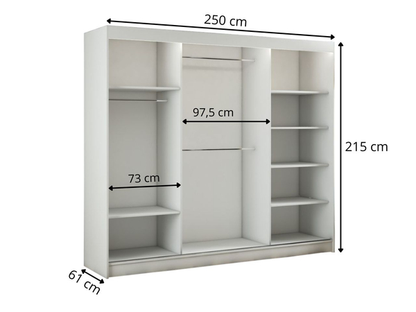 Schiebetürenschrank mit Sprossen 250 cm mit LED-Beleuchtung Ponti Weiß