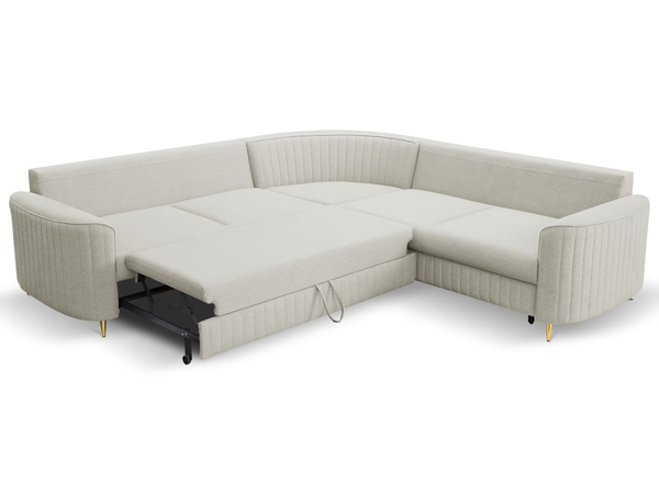 Ecksofa L-Form Links mit Schlaffunktion und Bettkasten Limon Hellgrau