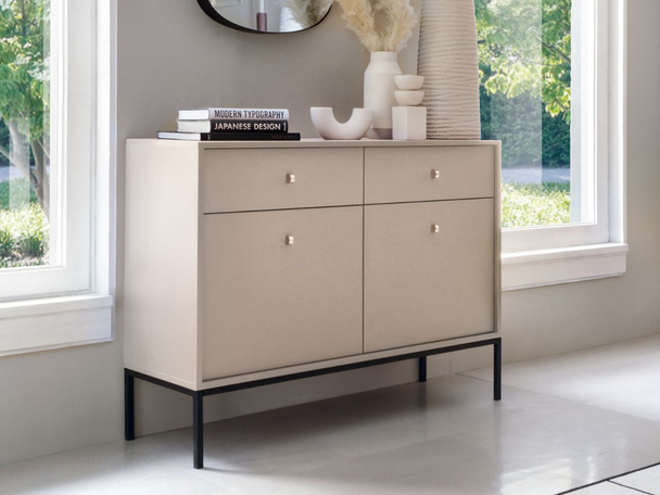 Kommode mit Türen sowie Schubladen mit Schwarz Metallbeinen 104 cm Amor Beige