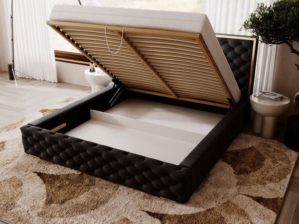 Polsterbett mit Bettkasten und Lattenrost 160x200 Wave Schwarz
