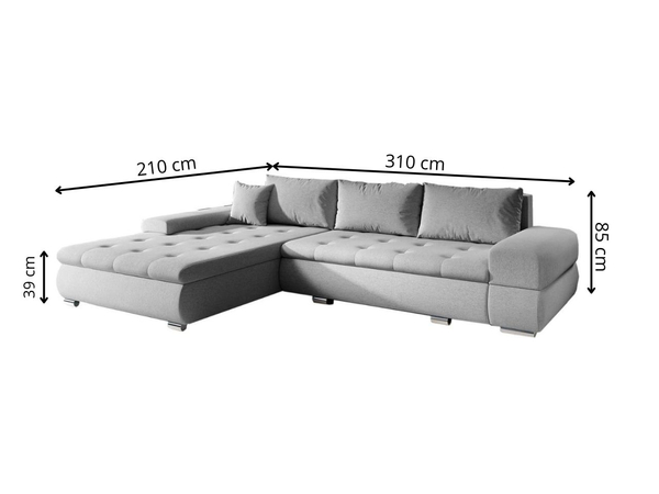 Ecksofa L-Form mit Schlaffunktion und Bettkasten Sonia Grau, Schwarz