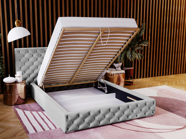 Polsterbett mit Bettkasten und Lattenrost 140x200 Madera |Hellgrau
