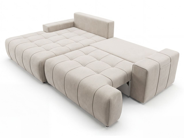 Ecksofa L-Form mit Schlaffunktion und Bettkasten Tulio Links Beige