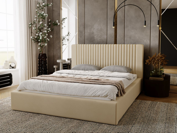 Polsterbett mit Bettkasten und Lattenrost 160x200 Malmo Beige