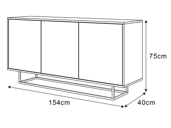 Drehtür-Kommode 154 cm im Glamour-Stil auf schwarzem Gestell Vivance Weiß Hochglanz
