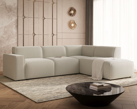 Ecksofa L-Form Rechts Eluno Bouclé-Stoff Beige