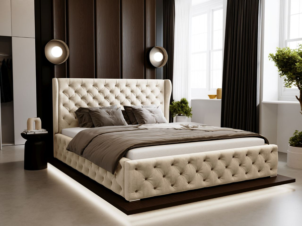 Polsterbett mit Bettkasten und Lattenrost 180x200 Kingston Beige
