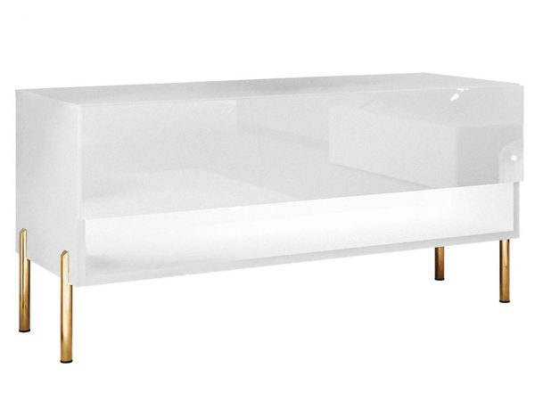 TV-Schrank 90 cm mit LED-Beleuchtung und goldenen Metallbeinen Aurelie Weiß Hochglanz