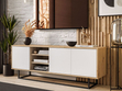 TV-Lowboard schwarzes Gestell Vivance Weiß und Eiche Artisan
