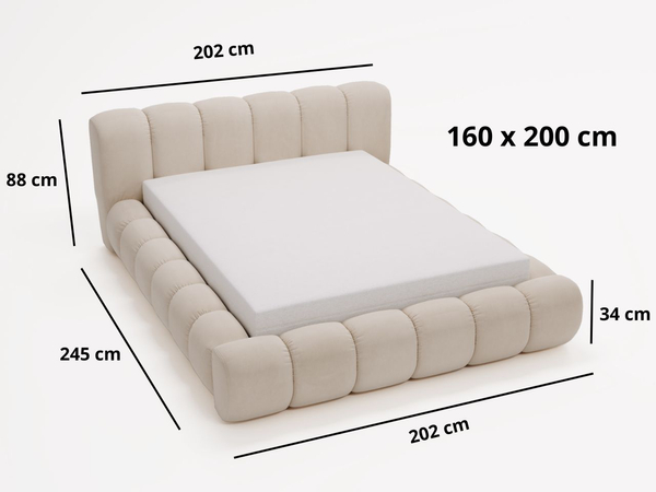 Polsterbett mit Bettkasten und Lattenrost 160x200 Doria Creme
