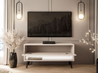 TV-Schrank 90 cm mit LED-Beleuchtung und schwarzen Beinen Aurelie Kaschmir Hochglanz