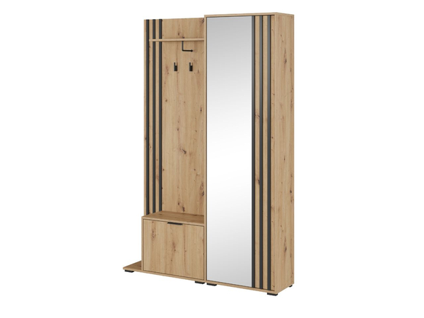 Garderobe mit Spiegel und Kleiderhaken Graphit, Artisan Eiche