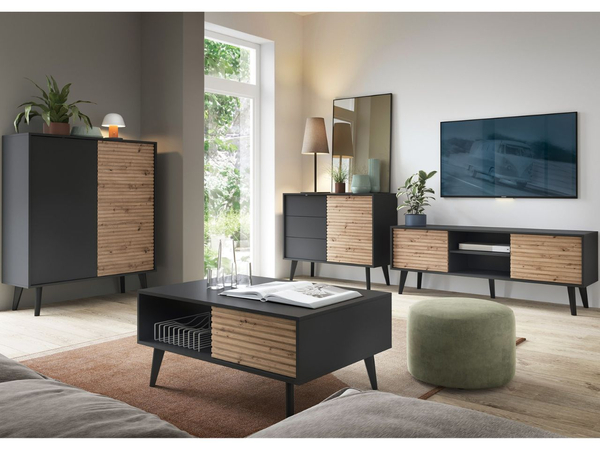 TV-Lowboard mit Türen Astro Schwarz, Artisan Eiche
