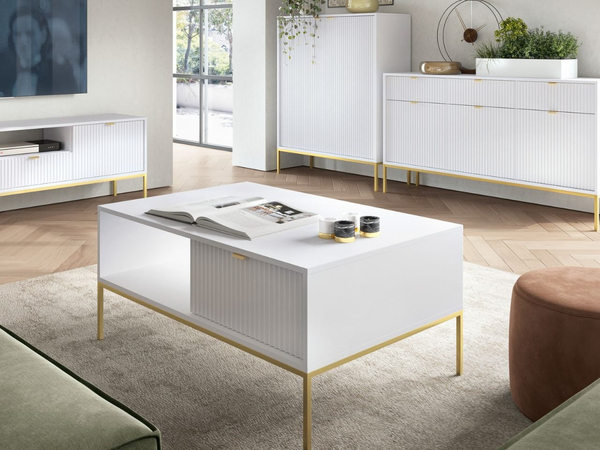 Couchtisch mit Stauraum Amber Weiß, Gold Frame