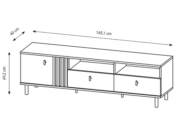 TV-Lowboard mit Schubladen und Türen Malone Artisan Eiche, Schwarz