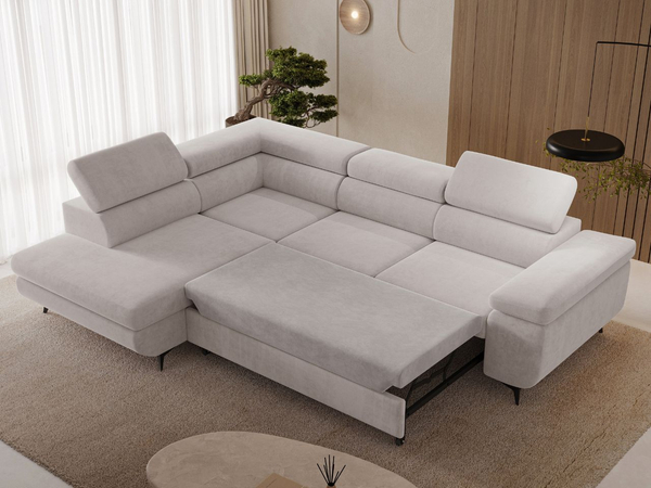 Ecksofa L-Form mit Schlaffunktion und Bettkasten Argon Links Grau