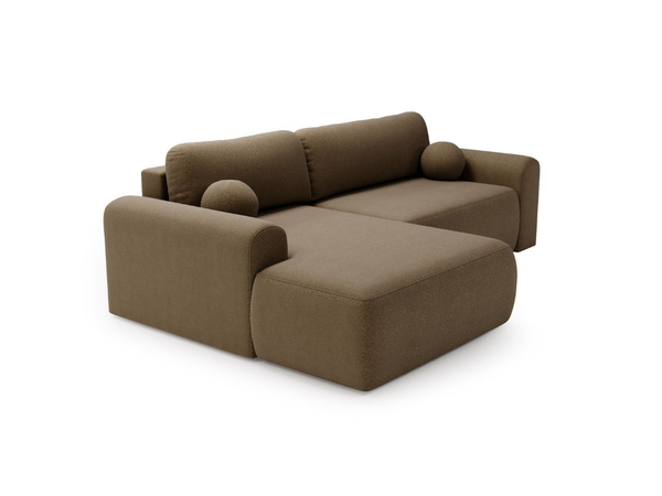 Ecksofa L-Form mit Schlaffunktion und Bettkasten Savana Links Bouclé-Stoff Braun