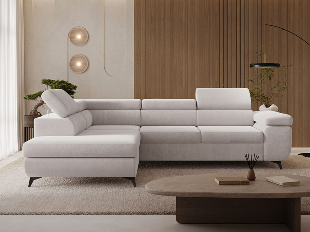 Ecksofa L-Form mit Schlaffunktion und Bettkasten Argon Links Grau