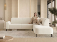 Ecksofa L-Form Rechts Regento Bouclé-Stoff Hellbeige