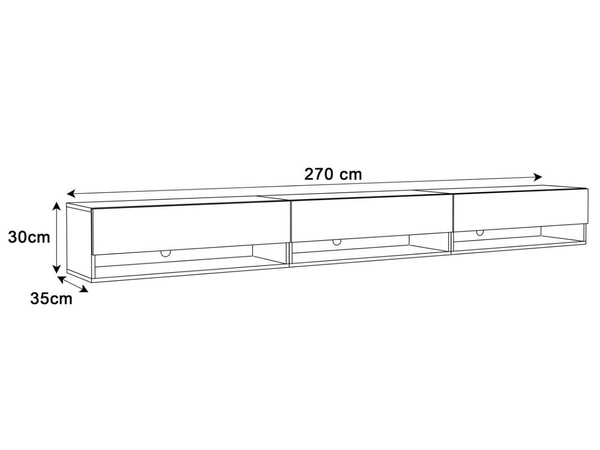 Hänge TV-Schrank 270 cm für Wohnzimmer mit LED-Beleuchtung Aurelie Kaschmir matt
