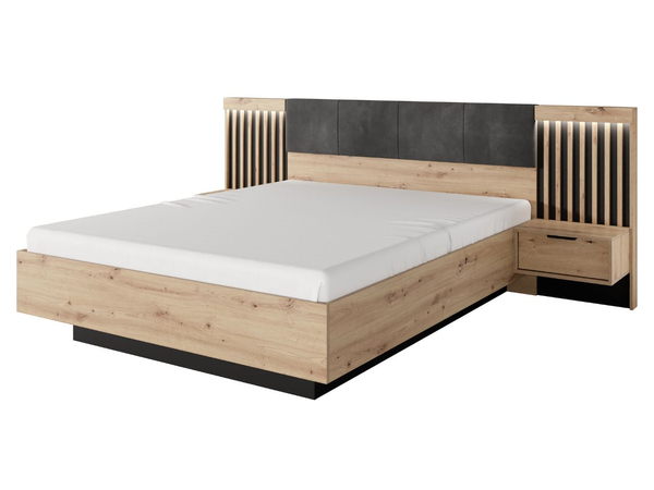 Holzbett mit Kopfteil 160x200 Turia Eiche Artisan, Anthrazit
