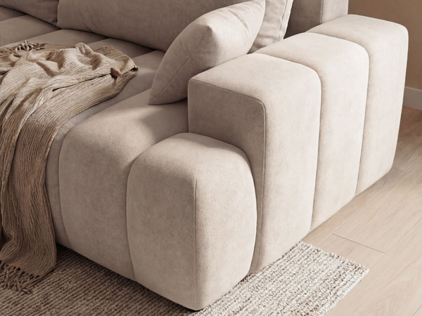 Ecksofa L-Form Links mit Schlaffunktion und Bettkasten Caleo Beige