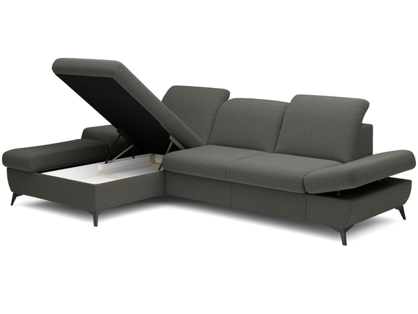 Ecksofa L-Form Links mit Schlaffunktion und Bettkasten Hannover Dunkelgrau