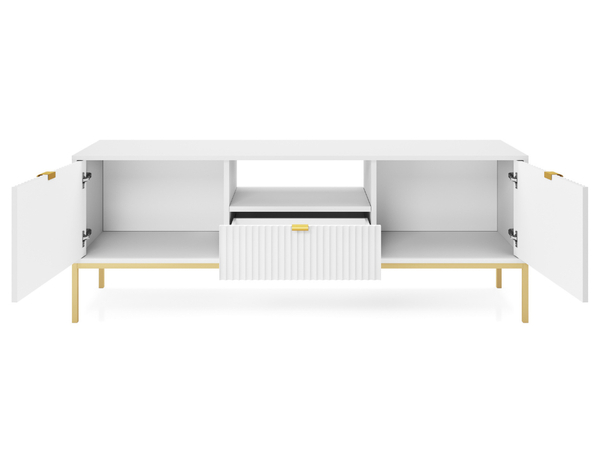 TV-Lowboard mit Schublade und Türen Amber Weiß, Gold Frame