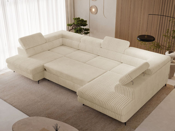 Wohnlandschaft mit Schlaffunktion und Bettkasten Argon Beige