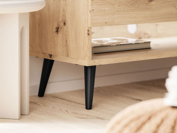 TV-Schrank 180 cm mit LED-Beleuchtung und schwarzen Beinen Aurelie Artisan Eiche